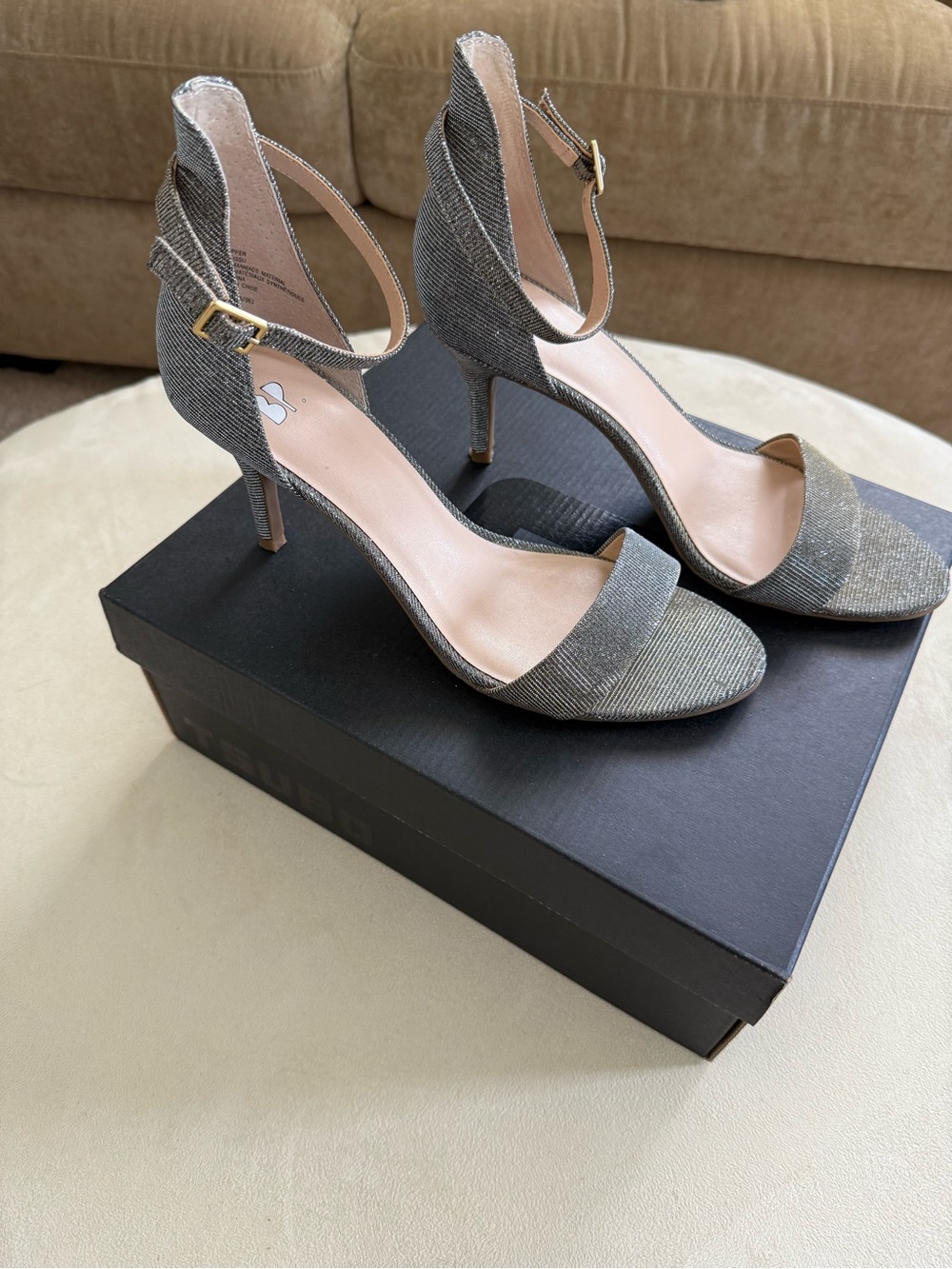 BP Nordstrom Metallic Silver Ankle Strap Heels Size 9.5